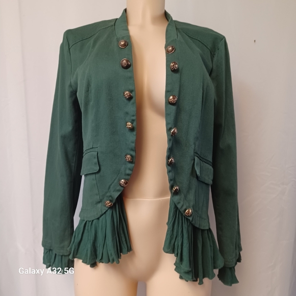 Christina New Green Jacket with Ruffled Hem and Structured Shoulders Size S - Picture 8 of 16